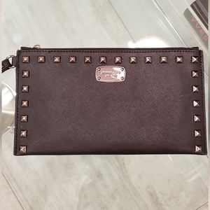 EUC - Michael Kors gunmetal studded jet set black clutch/wristlet